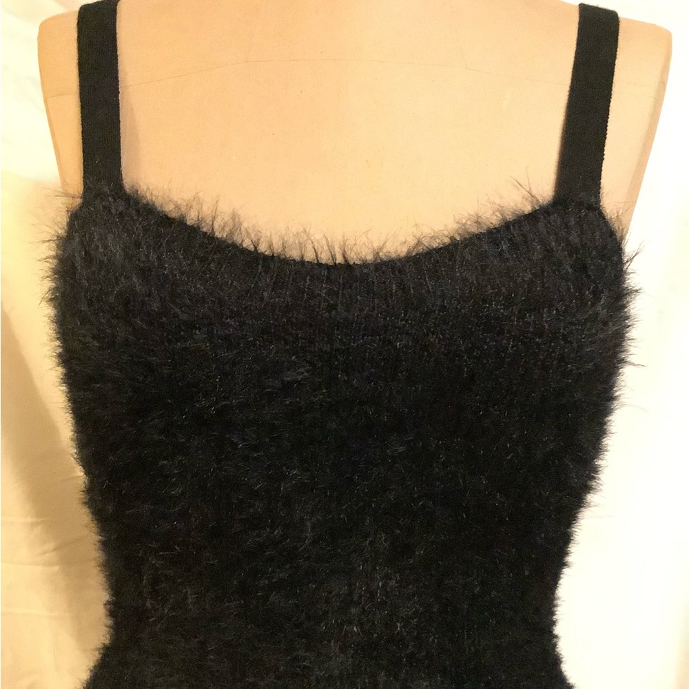 Fabletics Alt Black Bodycon Plush 90’s Mini Dress Thin Straps LBD Goth - Picture 8 of 12